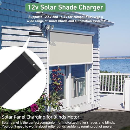 Rollerhouses Solar Panel Charger 12.6V/16.4V 5.9W for Motorized Blinds & Shades – 2-Pin Power Connection – Easy Mounting with Adhesive Tape