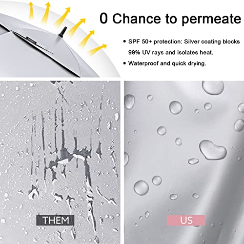 G4Free 47/54/62/68 Inch UV Protection Golf Umbrella Oversized Sun Umbrella | UPF 50+, Auto Open, Vented Double Canopy, Extra Large Coverage, Heavy Duty, Windproof Stick Umbrella - color: Pink/Silver, size: 68 inch