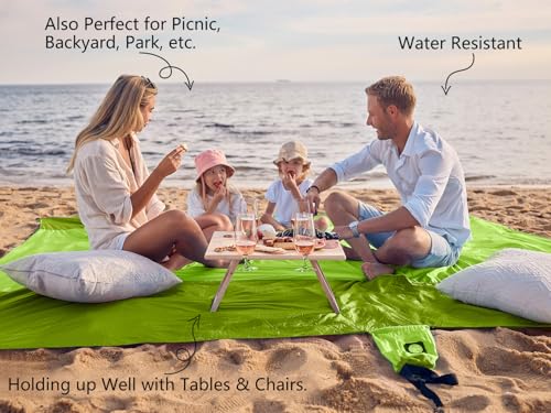WEKAPO Beach Blanket Sandproof Waterproof, Extra Large Beach Mat, Oversized & Compact Sand Free, Quick Drying Beach Essentials for Vacation, Cruise, Picnic & Camping with Stakes - color: Green, size: 9x7 FT (1～5 person)