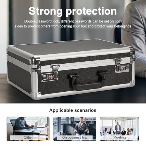 LOCKCURX Security Lock Boxes - 18.9 x 14.6 x 6.3 Inch X-Large, Portable Locking Storage Totes with Dual Combination Locks, Medicine Lock Box, Lock Boxes for Personal Items, Cash & Briefcase - Black - color: Black, size: Extra Large