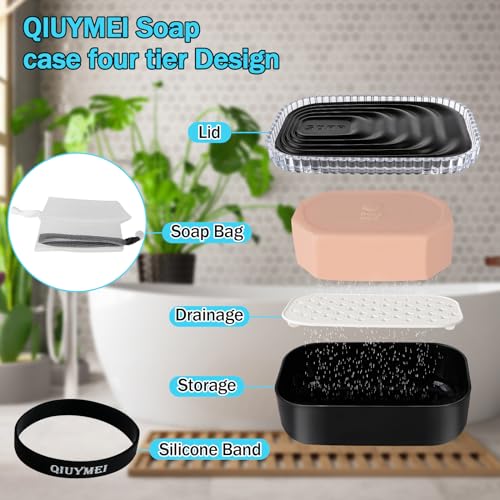 Soap Holder, Travel Soap Container with Removable Draining Layer & Soap Bag，Travel Size Toiletries，Portable Bar Soap Holder，Soap Dishes for Traveling, Camping, Gym, Bathroom(Black, 1 Pack) - color: Black Lager