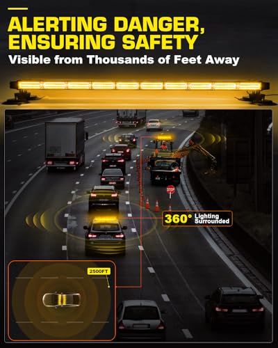 42" Roof Top Strobe Light Bar Amber Light Bar, Emergency Warning Flashing Safety Beacon Double Side Traffic Advisor Lights Magnetic Base for Safety Vehicles Tow Trucks Pickup Snowplow, Amber - color: #02 Amber