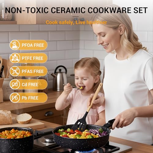 Ammeloo 21Pcs Pots and Pans Set Non Stick with Detachable Handle Frying Pan - color: Frying Pan Set
