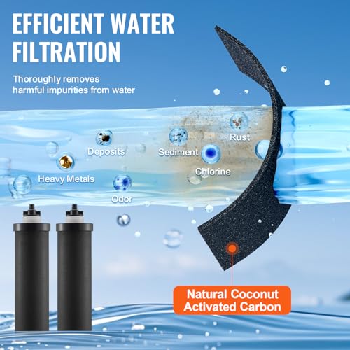 VEVOR Water Filters Replacement, Purification Elements, Activated Carbon Replacement Filters, Easy to Replace Water Filter, Gravity Water Filter System, Compatible with Most Brands, Pack of 2, Black - size: Activated Carbon Filter Only