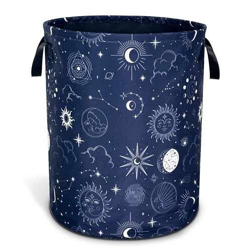 Night Sun Stars Moon Laundry Basket Foldable Oxford Cloth 18.9 x 16.5 Inch - color: Night Sun Stars Moon