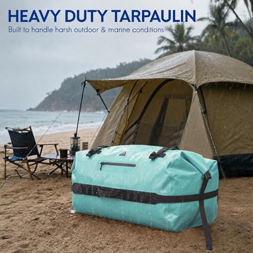 Haimont IPX7 Waterproof Roll-Top Dry Duffel Backpack | 60L/90L Sizes, 500D Tarpaulin, Welded Seams, Mesh Pockets, Boating & Kayaking - color: Ocean Green, size: 60L