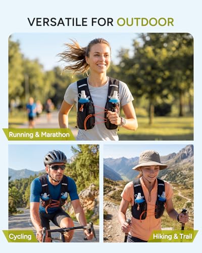 Sahara Sailor Running Vest for Women Men, 2PCS 500ml Soft Flasks, Adjustable Chest Waist Fit, Multi-Pockets, Lightweight Breathable Reflective Hydration Backpack for Running, Trail, Cycling, Hiking - size: L (42–50 in)