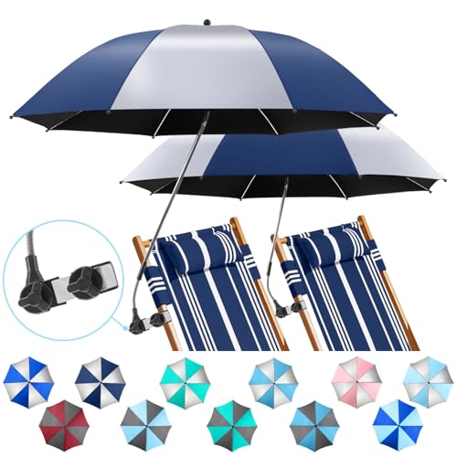 2 Pack Beach Umbrella with 360 Universal Clamp, UPF50+ Umbrella Outdoor Patio Sun Protection for Chairs, Beach &Patio Use (Not Include Chair) - color: Ink Blue/Silvery
