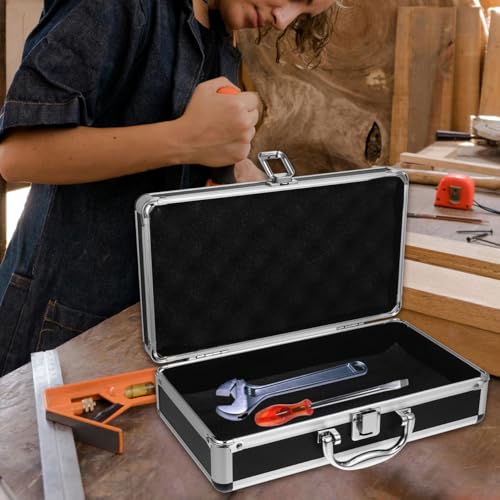 ERINGOGO Aluminum Attache Case - 12inch Lock Metal Briefcase with Ripple Foam, Hard Aluminum Carrying Case for Men, Universal Portable Tool Case for Laptop/Luggage/Instrument Black