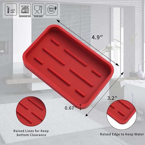 MicoYang Silicone Kitchen Sink Organizer Tray for Multiple Usage,Easy Clean Sponges Holder for Kitchen Bathroom Counter or Sink,Dish Soap Dispenser,Scrubber,Bottle,Cup Red 4.9”x 3.2” - color: Red, size: 4.9" x 3.2" x 0.7"