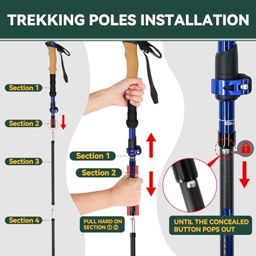 Carbon Fiber Trekking Poles, Lightweight Hiking Sticks with Cork Grip 2 Pcs - color: Blue