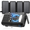 Solar Power Bank 48000mAh Built in 4 Cables, Wireless Portable Charger | Solar Charger with 4 Solar Panels, Wireless Charging, Built in 4 Cables, PD QC 3.0 Fast Charging, Flashlight for Camping - color: Black