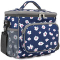 FlowFly Insulated Reusable Lunch Bag Adult Large Lunch Box for Women and Men with Adjustable Shoulder Strap,Front Zipper Pocket and Dual Large Mesh Side Pockets,Daisy - color: Daisy
