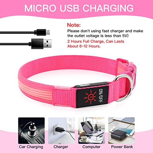YFbrite Light up Dog Collar, USB Rechargeable LED Puppy Collar Super Bright Adjustable Glowing Dog Lights for Night Walking (Design 2- Pink, Small) - color: Version 2.0-- Pink, size: Small