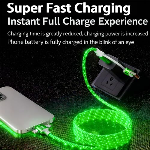 USB Cable PD Fast Charger Lighted Up(USB 6IN1 Starry Green) Mobile Phone Data Cable,Fast Charging Cable,TPE Material,Compatible with Almost All Devices. - color: USB 6IN1 Starry Green