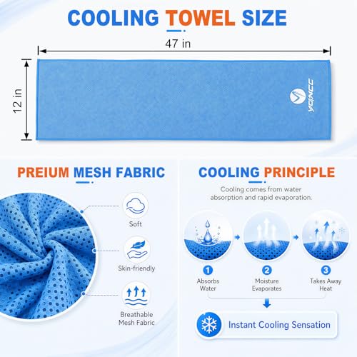YQXCC 2 Pack Cooling Towels (47"x12"), Ice Cool Towel for Neck & Face | Cooling Neck Wraps, Soft Breathable Microfiber Chilly Towel for Yoga, Golf, Gym, Running, Camping & Hot Weather - color: Light Blue+dark Gray