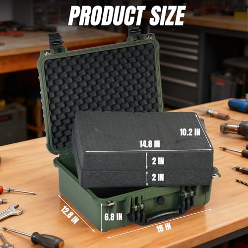 Jack Boss Waterproof Hard Camera Case with Pre-cut Foam,Green - color: GREEN, size: 16x12.8x6.8 in