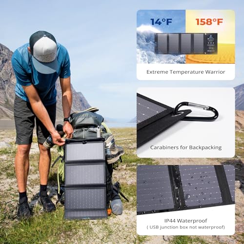 BigBlue 28W High-Efficiency Solar Panel Charger with Dual USB-C and USB-A | Solar Phone Charger for Camping, Backpacking, Folding Solar Panels for iPhone, iPad, Samsung Galaxy, Power Bank, GPS etc - color: Black