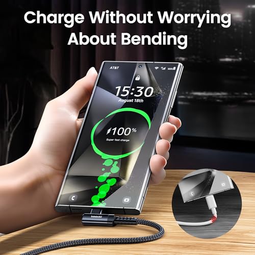 toocki USB C Cable Right Angle, 2-Pack 10ft USB A to USB C Charger Cable | Black, 90 Degree, Braided, Fast Charging, Carpaly Cord for iPhone17 Series, Samsung Galaxy S25/ S24+/Note 10, LG V30, Switch - color: Black, size: 10FT+10FT