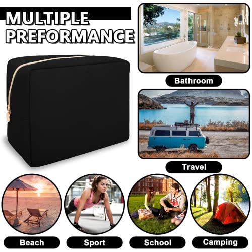 UIXIZQ Waterproof Large Makeup Pouch,Nylon Women Travel Toiletry Storage Preppy Cosmetic Bag for Girls,Big Makeup Organizer Bag Cute Zipper Pouch for Sport Work Gift(Large-Black) - color: Black, size: Large