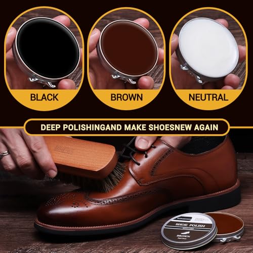 RAPSAKEMOH Shoe Polish Kit, Horsehair Brush Shoe Shine Kit For men - color: Light Brown
