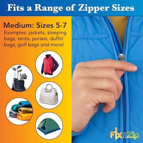 FixNZip Medium Black Nickel Zipper Repair Kit | Universal No-Sew Slider Replacement for Jackets, Sleeping Bags, Tents, and Duffel Bags | Instant and Reusable Zipper Repair Tool | Sizes 5-7 - color: Black Nickel, size: Medium