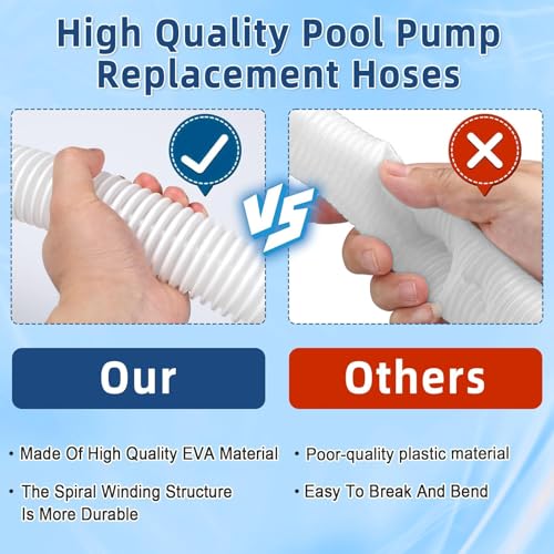 2 Pack 1.5" 6 Ft EVA Pool Hoses with Hose Adapter Type B 1.25" to 1.5" Conversion for Above Ground Pools 1 1/2 Professional Pump Hoses Heavy Duty Filter Connect Hose for Saltwater System (White) - color: White-transparent