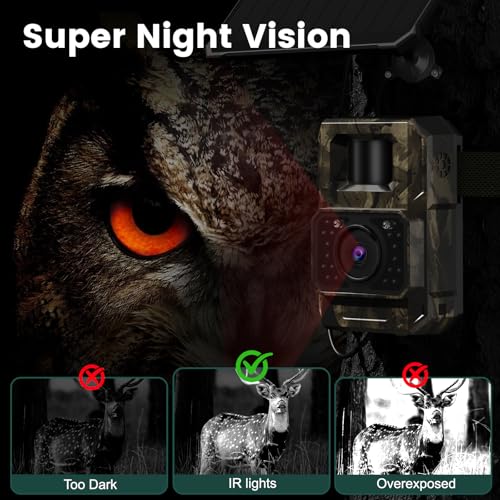MAXDONE Solar WiFi Trail Camera, 4K 64MP Bluetooth Night Vision Game Camera | Solar Trail Camera for Deer Hunting Wildlife, WiFi Bluetooth game cameras with night vision motion activated IP66 waterproof - size: PH960W-1
