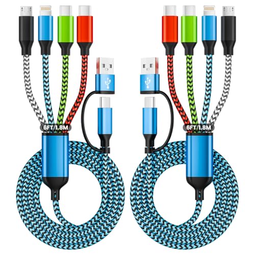 Travel 4 in 2 Charging Cords, USBA/C Multi Charging Cords 2 Pack 6FT | Dual Type C Universal Charging Cables for All Devices,iPhone Charger Cord for iPhone Series/Galaxy/Tablets/PS - color: Multicolor