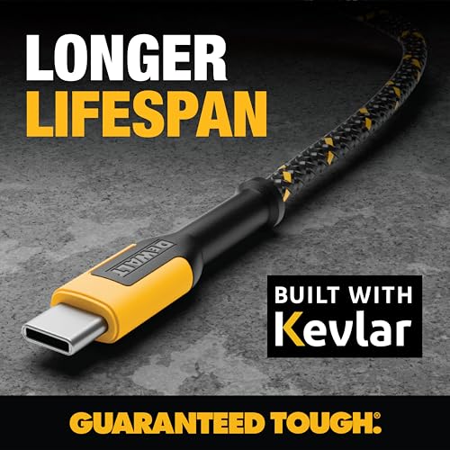 DEWALT Heavy Duty USB C Cable | Premium Braided Nylon USB A to Type C Charger Cable Fast Charging for iPhone 17/16/15 Series, LG V30 (USB 2.0, Black) - size: 4 ft