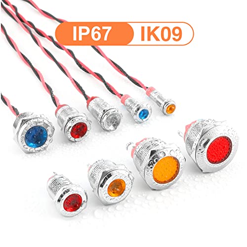 Gebildet 5pcs 12mm LED Metal Indicator Light AC/DC 12-24V Waterproof Signal Lamp Pilot Dash Directional with Wire(Green) - color: Green AC/DC 12-24V