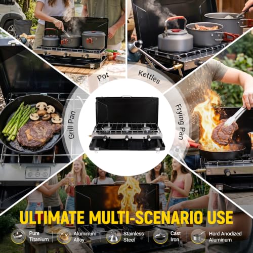 FineFlame Camping Stove, Propane Portable Camp Stove, 19800BTU-3 Burners - color: Black-3 burner-19800BTU