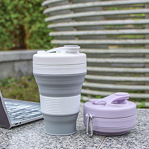 Silicone Coffee Cup with Straw lid Collapsible Cups for Traveling 20oz Lightweight Folding Water Mug for Picnic Hicking Camping Climbing - color: Purple
