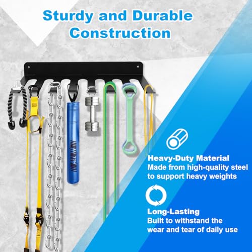 Home Gym Accessories Organization Storage Rack Equipment For Home 8 Hook Wall Hanger Display Gear Barbells Resistance Bands Jump Ropes Lifting Belt Hanger Accessories Hardware Included - color: Basic