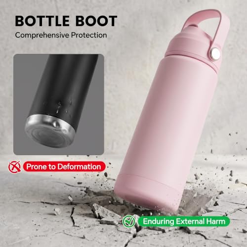 Fijinhom 18oz Insulated Stainless Steel Water Bottle, Wide Mouth Double Wall Vacuum, Silicone Straw, Sweat & Leak Proof, BPA Free Insulated Water Flask for Travel, Keep Cold 24h Hot 12h, Coral Pink - color: Coral, size: 18 Ounces