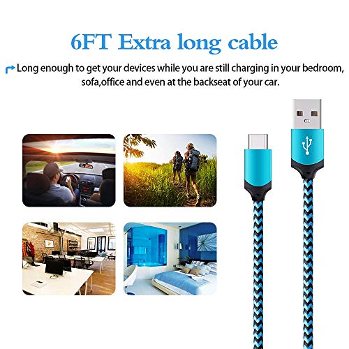 Type C Charger,5Pack Premium 6FT Braided USB A to USB C Cable Android Charger Cord Fast Charger for Samsung Galaxy S23 Ultra A14 A13 A23 A33 A53 A73 S22 S21 S20 S10 S9 S8 Plus Note 20 Ultra,LG G8 V60 - color: White,Blue,Rosered,Purple,Green