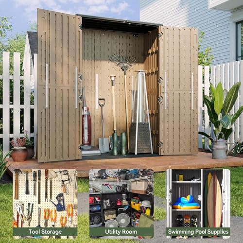 Aoxun Outdoor Storage Shed, 64 Cu.Ft Vertical Storage Sheds, Brown - color: Brown, size: 64 Cu.Ft