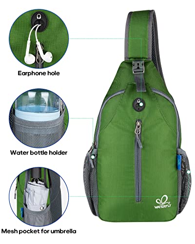 WATERFLY Crossbody Sling Backpack Sling Bag Travel Hiking Daypack - color: Z-army Green