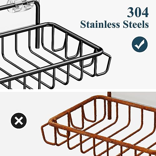 Nieifi Soap Dish,Bar Soap Holder for Shower Wall with 4 Hooks Stainless Steel Adhesive Soap Dish for Bathroom Shower Razor Holder (Black) | Stainless steel, 2 pack, razor holder, soap dish for shower, wall mounted, soap caddy, sponge holder, rustproof, bl