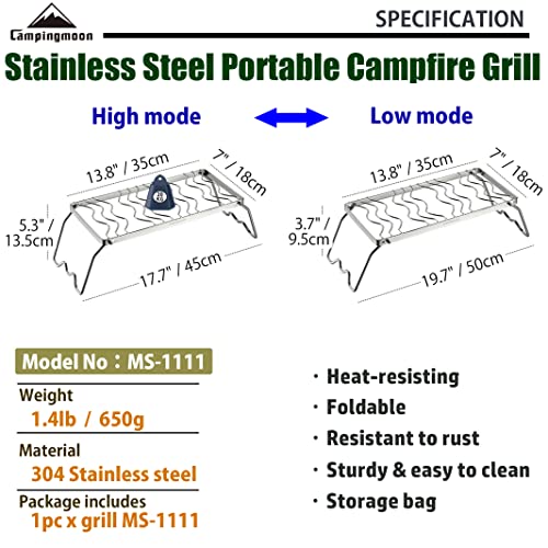 CAMPINGMOON Portable Folding Camping Campfire Grill over Fire Split Stoves 304 Stainless Steel (13.8’’L (MS-1111)) - color: 13.8''L (MS-1111)