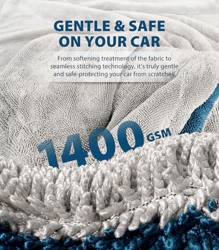 KKV Full-Sized SUV Drying Towel, 48”x24” Dual Sided Microfiber Car Cleaning Towel with Twisting Yarn Technique, 1400GSM Super Absorbent, Scratch-Free, Machine Washable (LightGrey-MarineBlue) - color: Lightgrey-marineblue