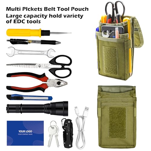 Belt Tool Pouch, Tactical Utility Organizer with Cell Phone Holder, Durable Heavy-Duty 1000D Nylon EDC Multitool Holster with Multi-Pockets for Electricians, Handymen, Work, Hiking - color: Army green