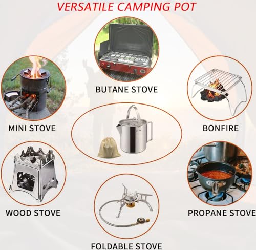 Camping Tea Kettle, Portable 1.2L Coffee Pot, Silver | Outdoors Camping Pot, With Handles and Lids, For Camping Hiking Picnic, Backpacking