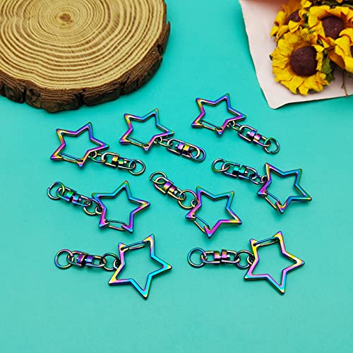 30pcs Star Shaped Spring Snap Keychain Clip,Metal Swivel Clasp Snap Hook Key Ring with Chain Hanging Buckle with Open Jump Ring Connector for DIY Crafts Key Ring Making,Bag Accessories(Rainbow) - color: Rainbow