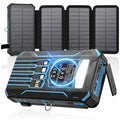 SOARAISE Solar Power Bank 48000mAh Wireless Battery Pack with 4 Cables | Solar Charger with 4 Solar Panels, Built in 4 Cables, PD QC 3.0 Fast Charging, Flashlight for Camping Travel, Rugged Design - color: Blue