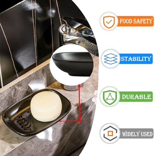 Miamolo Soap Dish for Bathroom, Bar Soap Holder for Shampoo Bars, Sponges | Raised Ridges Drain, Soap-Saving | Ceramic Soap Sver Dishwasher Safe, Fit 1-2 Large Bars | Bath Counter & Kitchen Sink, Black - color: Black, size: Leaf Design