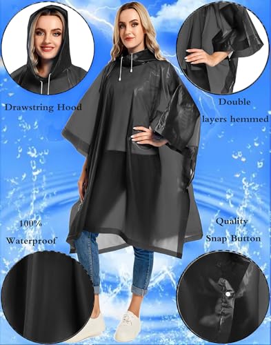 2 Pack Rain Ponchos for Adults Reusable - Raincoats Survival Emergency Heavy Duty Rain Coat with Drawstring Hood - color: Black&yellow