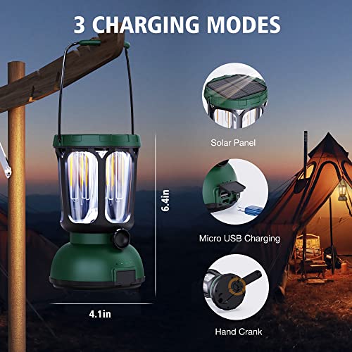 Raynic 6000 LED Camping Lantern, 650LM Hand Crank Solar Battery Powered Rechargeable Lantern, Emergency Lights for Home Power Failure, Hurricane, USB Cable Included - size: GREEN