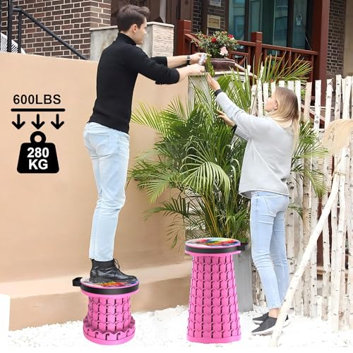 ALEVMOOM Upgraded Telescoping Collapsible Stool with Cushion, Folding Stool with Printing Portable Retractable Foldable Seat Max Load 600lbs for Adults Camping Fishing Outdoor - color: Purple