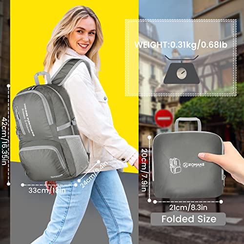 ZOMAKE Lightweight Packable Backpack, Water Resistant Foldable Daypack 35L - color: Dimgray, size: 35L